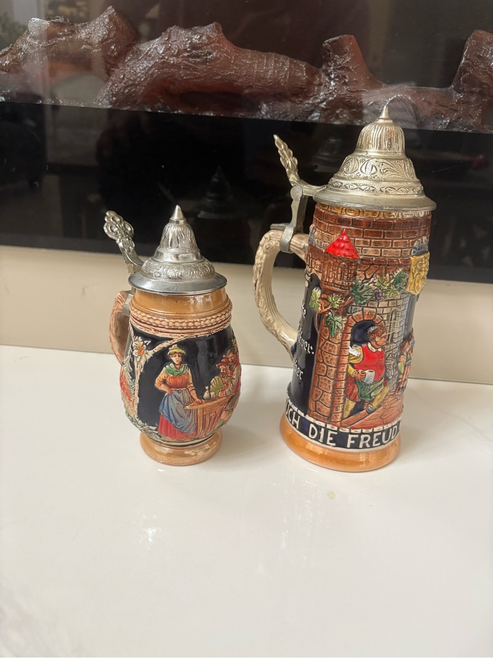 German Hand-Painted Ceramic Beer Steins Set - Multicolor